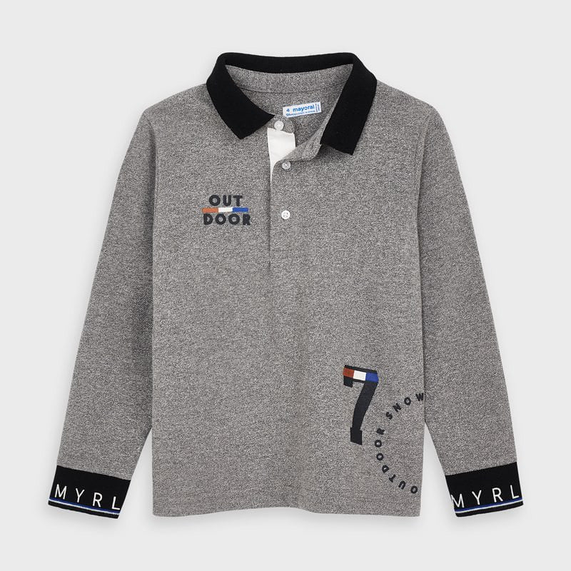 Koszulka polo długi rękaw granit