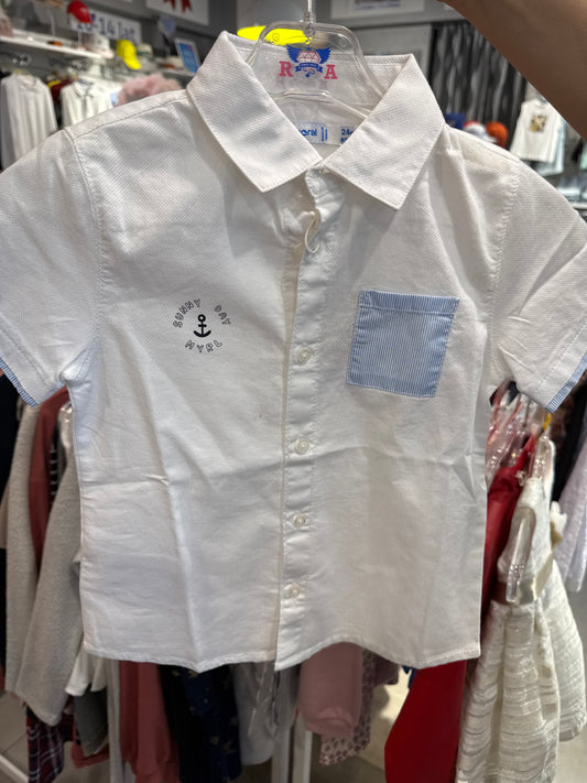 Koszula Krótki Rękaw Gładka Detale - Kolor Biały