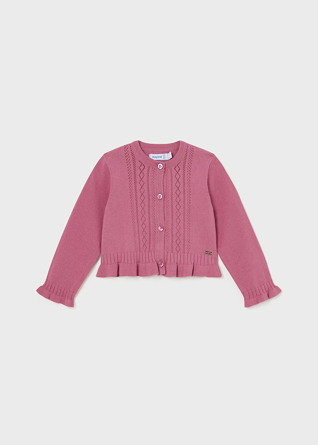 Sweter rozpinany dzianinowy długi - kolor Hibiskus