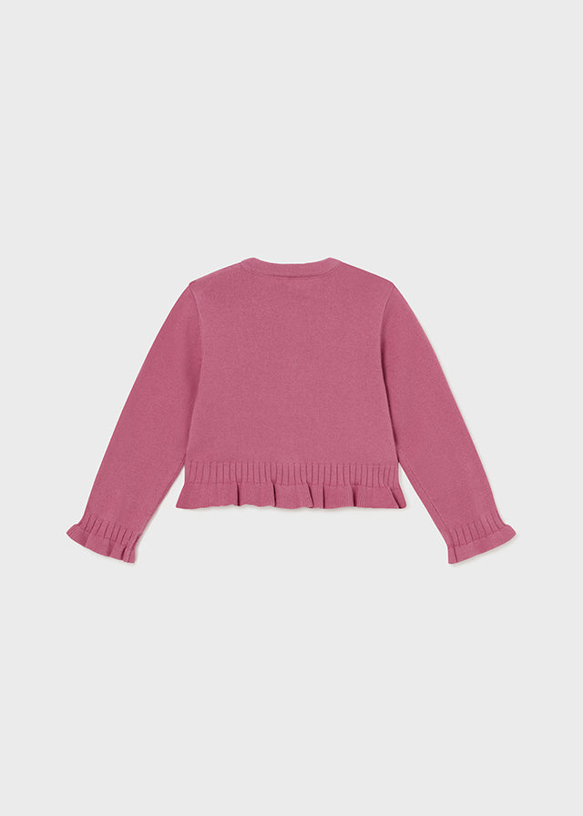 Sweter rozpinany dzianinowy długi - kolor Hibiskus