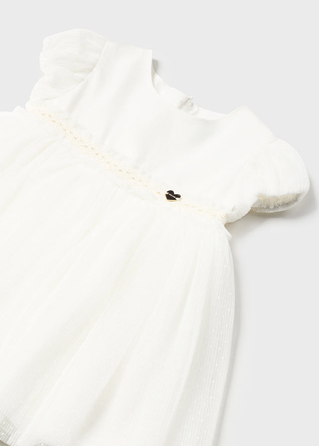 Sukienka tiulowa plisowana - kolor Kremowy