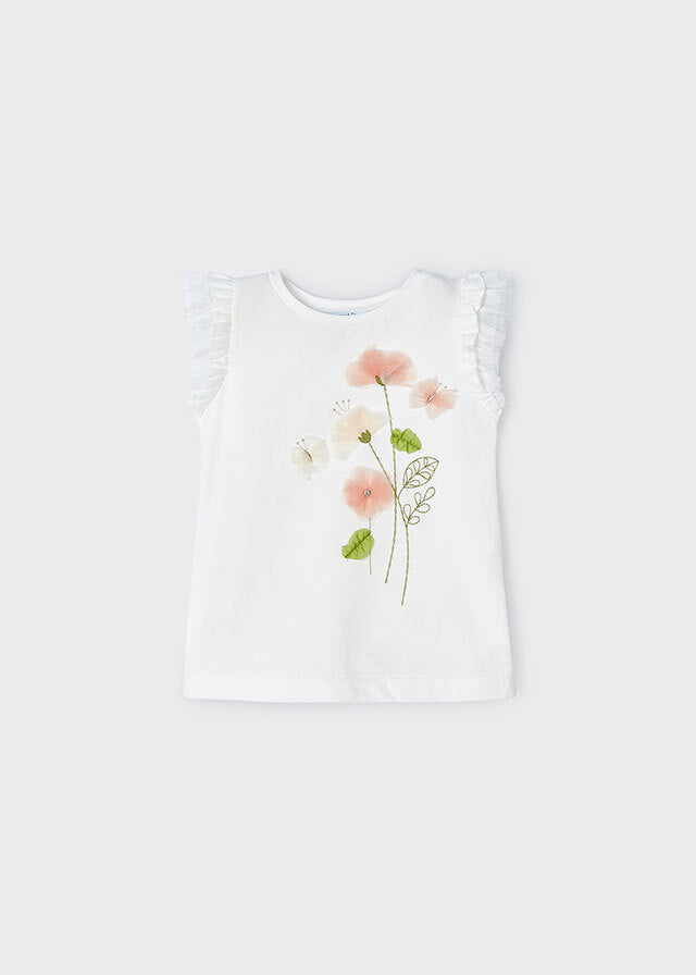Koszulka krótki rękaw aplikacja kwiatki - kolor Crd-nude