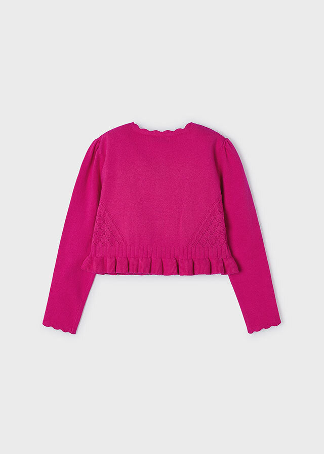 Sweter rozpinany dzianinowy ażurowy - kolor Fuksja