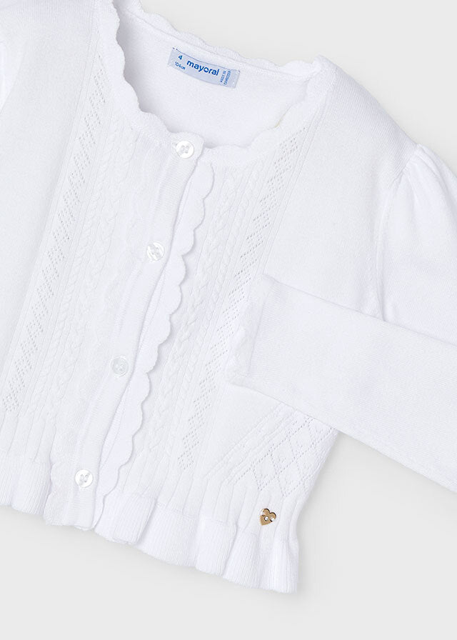 Sweter rozpinany dzianinowy ażurowy - kolor Biały