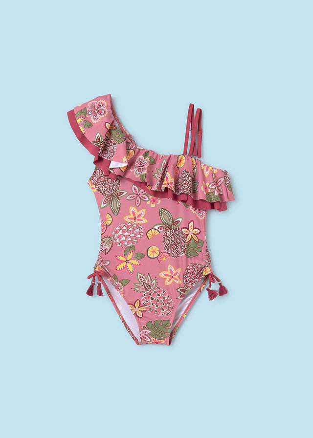 Kostium kąpielowy z falbankam - kolor Jasny różowy