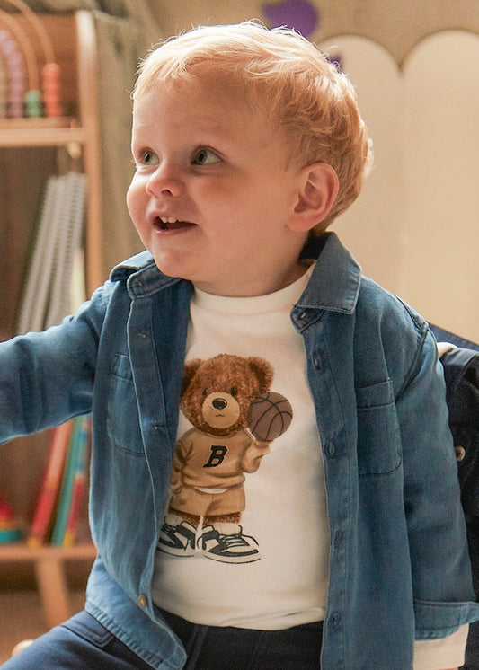 Koszulka długi rękaw miś - Śmietanka