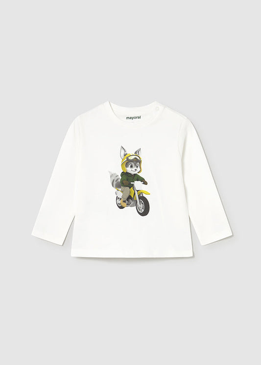 Koszulka długi rękaw motocyklista - Śmietanka