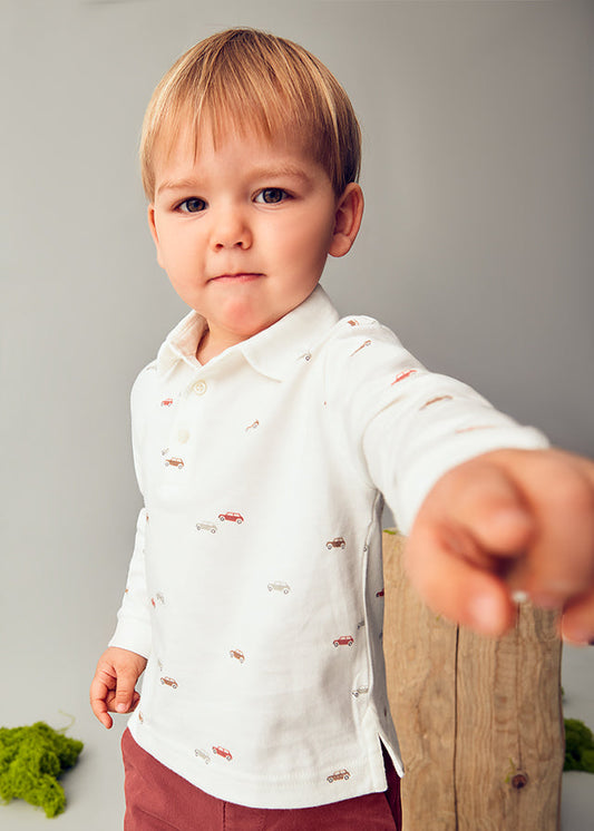 Koszulka polo długi rękaw nadruk - Śmietanka