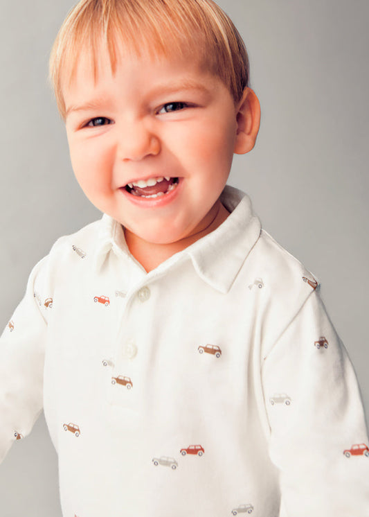 Koszulka polo długi rękaw nadruk - Śmietanka