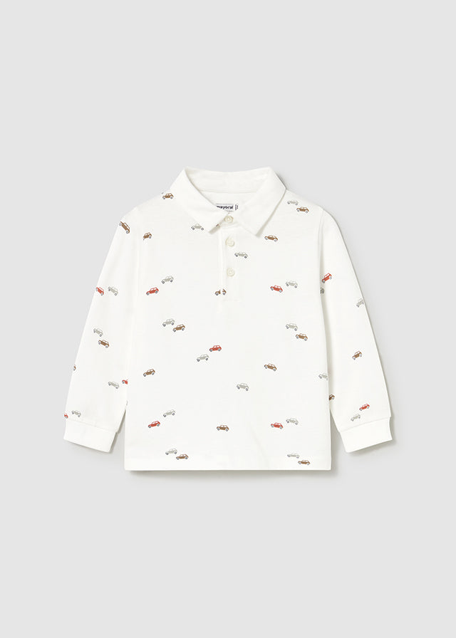 Koszulka polo długi rękaw nadruk - Śmietanka