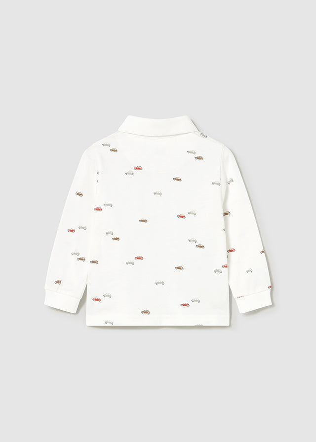 Koszulka polo długi rękaw nadruk - Śmietanka