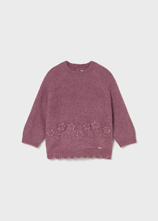 Sweter ze strukturą kwiatki - Różowy mie