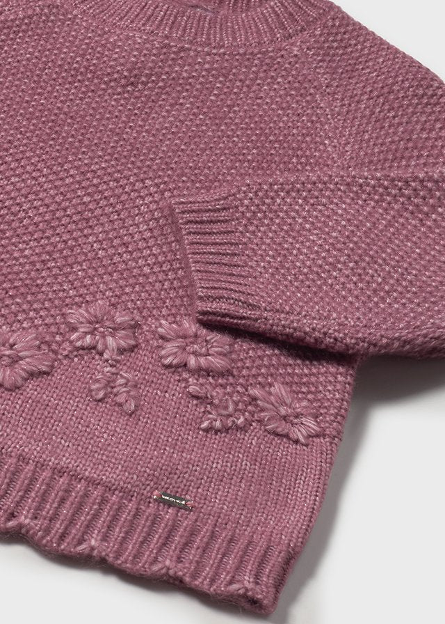 Sweter ze strukturą kwiatki - Różowy mie