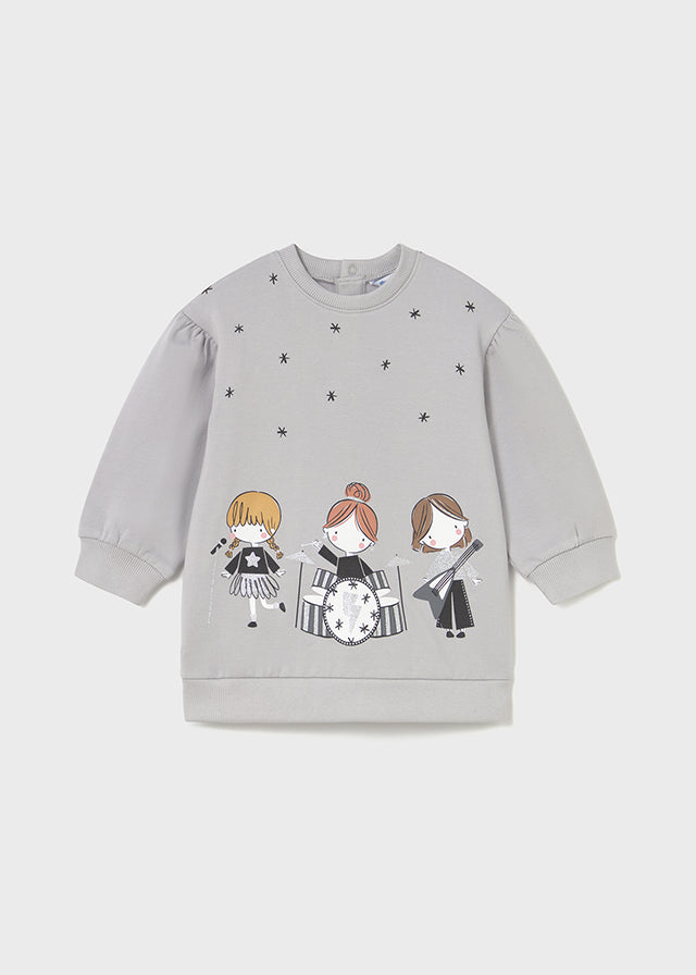 Dzianinowa sukienka grafika - Perłowy