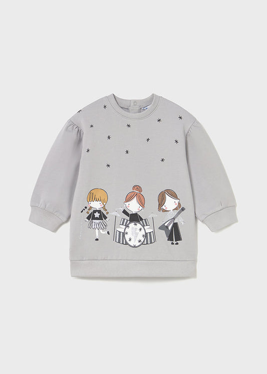 Dzianinowa sukienka grafika - Perłowy