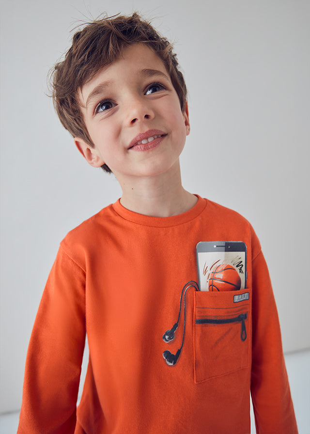 Koszulka długi rękaw iluzja - Pomarańczowy