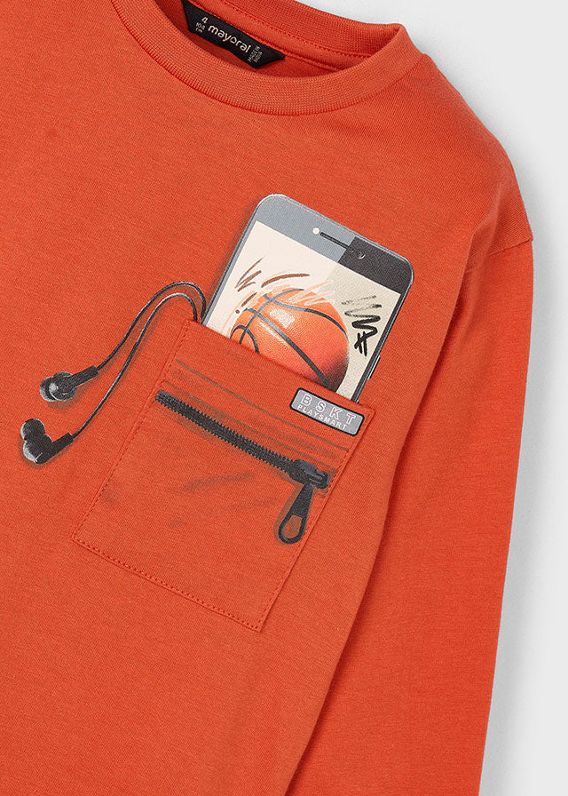 Koszulka długi rękaw iluzja - Pomarańczowy