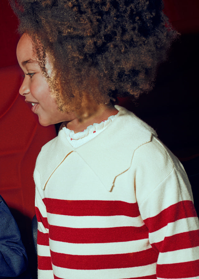 Sweter z dodatkiem pasków - Almond