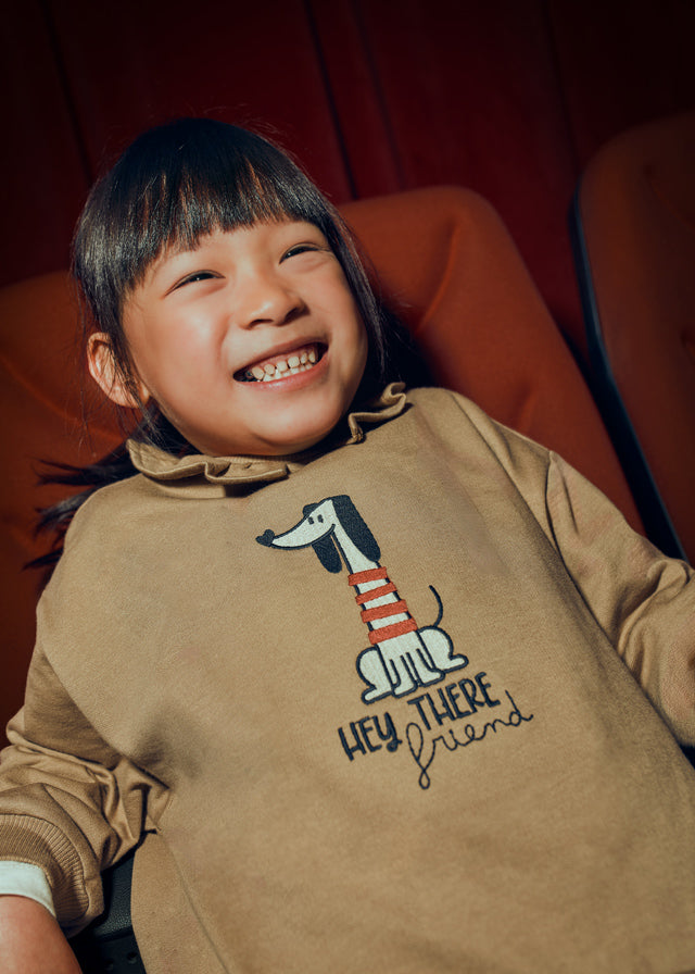 Bluza z falbanką przy szyi - Camel