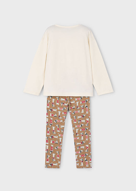 Komplet leginsy we wzory - Camel-red