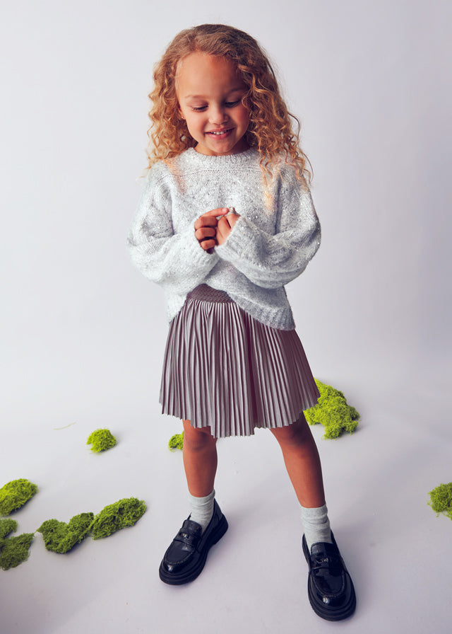 Dzianinowa spódnica plisowana - Srebrny