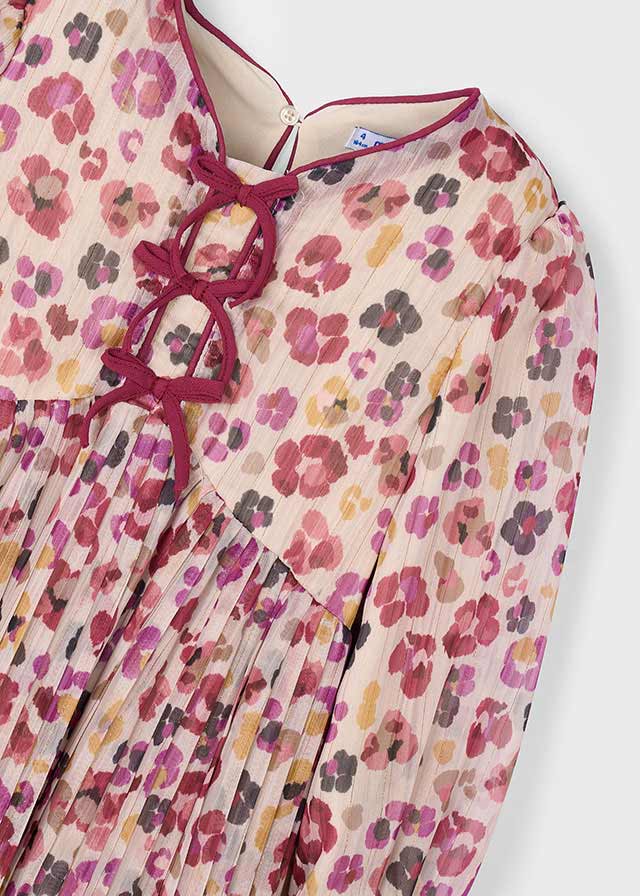Sukienka plisowana wzory - Wiśniowy
