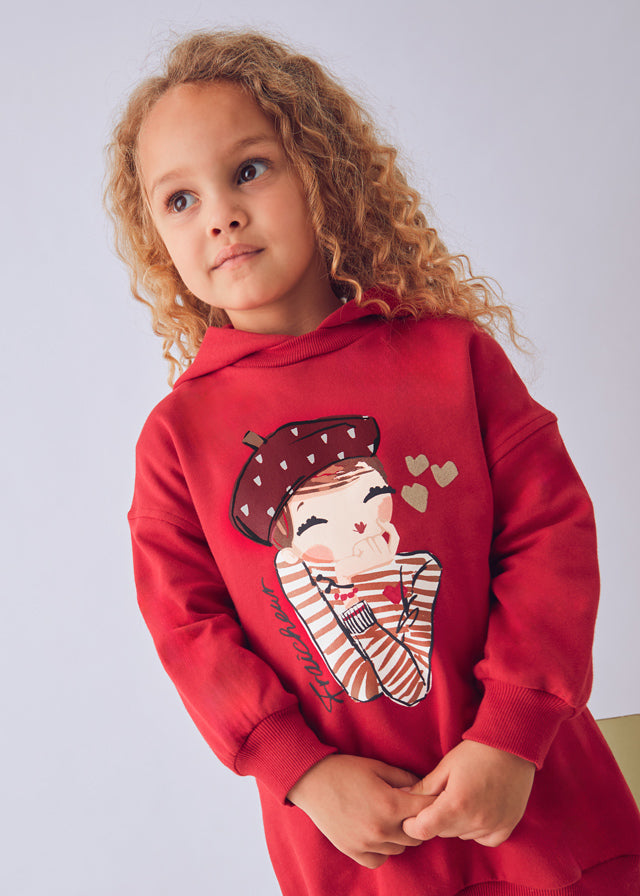 Sukienka dzianina kaptur - Czerwony