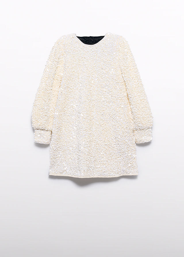 Sukienka aksamitna z cekinami - Kremowy