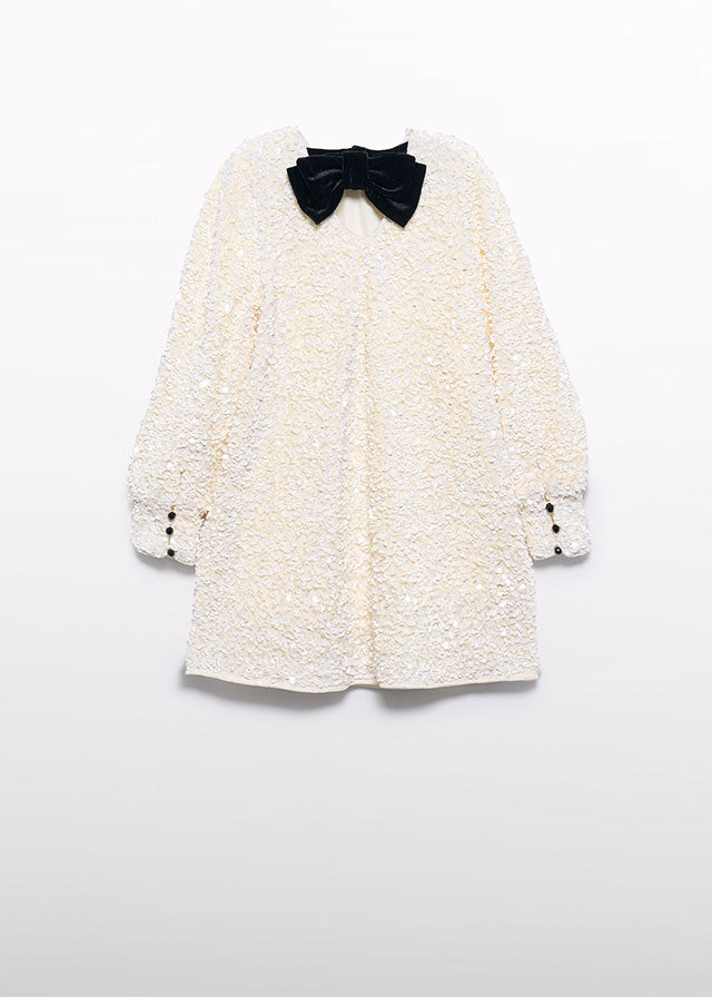 Sukienka aksamitna z cekinami - Kremowy