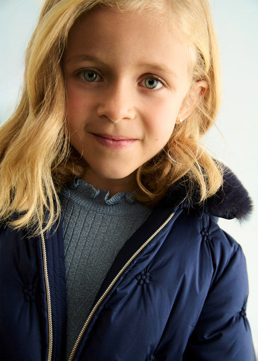 Kurtka pikowana z haftem - Granatowy