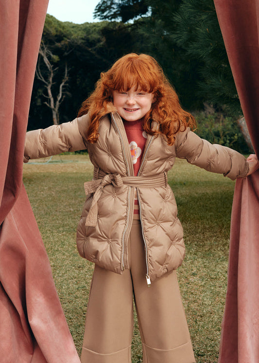 Kurtka pikowana z haftem - Camel