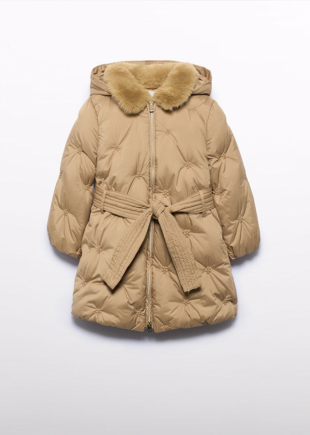 Kurtka pikowana z haftem - Camel