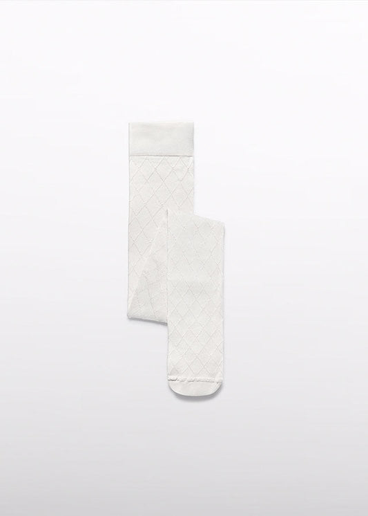 Rajstopy żakardowe w romby - Kremowy