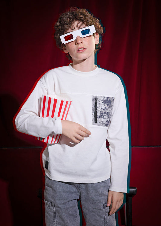 Koszulka długi rękaw kieszeń - Śmietanka