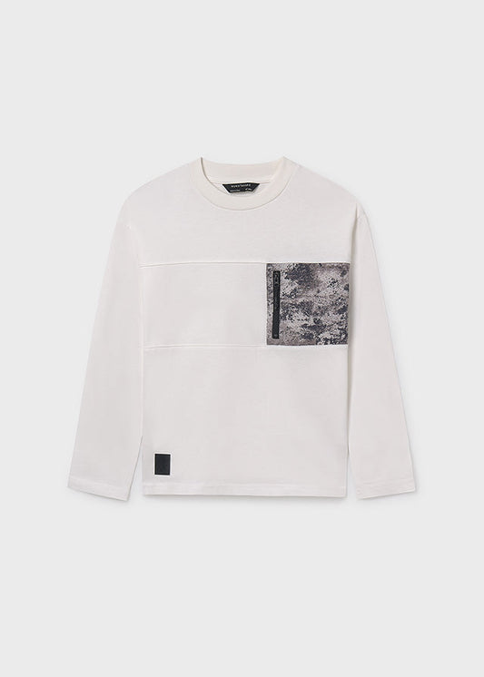 Koszulka długi rękaw kieszeń - Śmietanka
