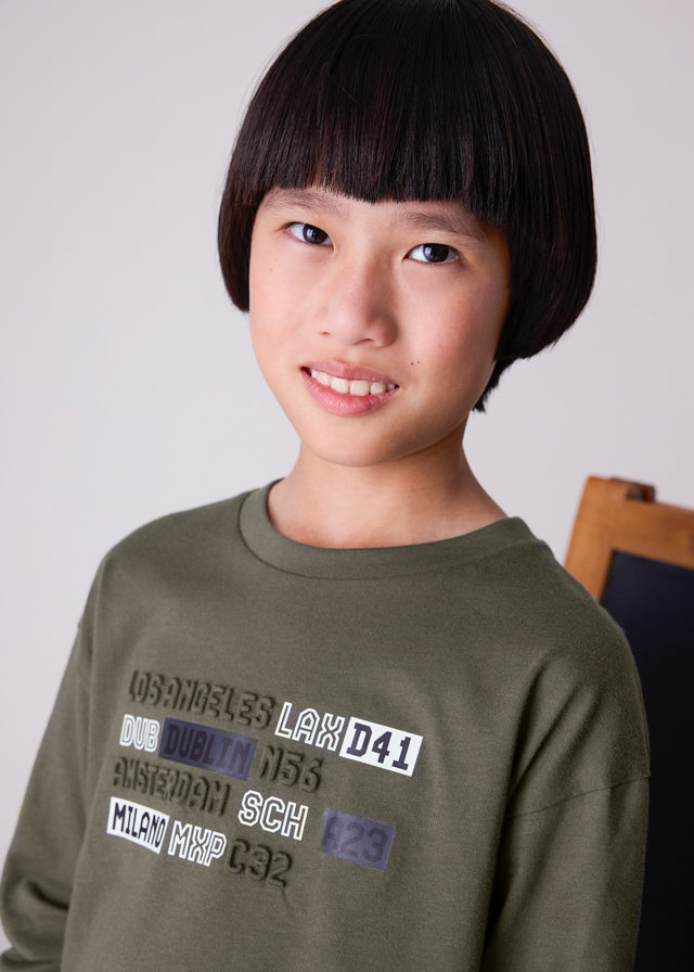 Koszulka długi rękaw embossed - Oliwkowy