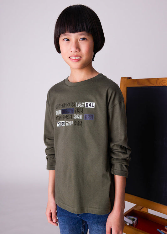 Koszulka długi rękaw embossed - Oliwkowy