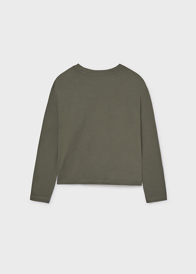 Koszulka długi rękaw embossed - Oliwkowy