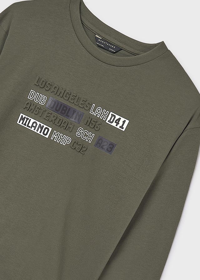 Koszulka długi rękaw embossed - Oliwkowy