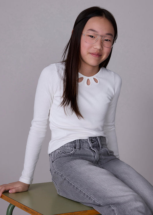 Koszulka długi rękaw cut out - Śmietanka