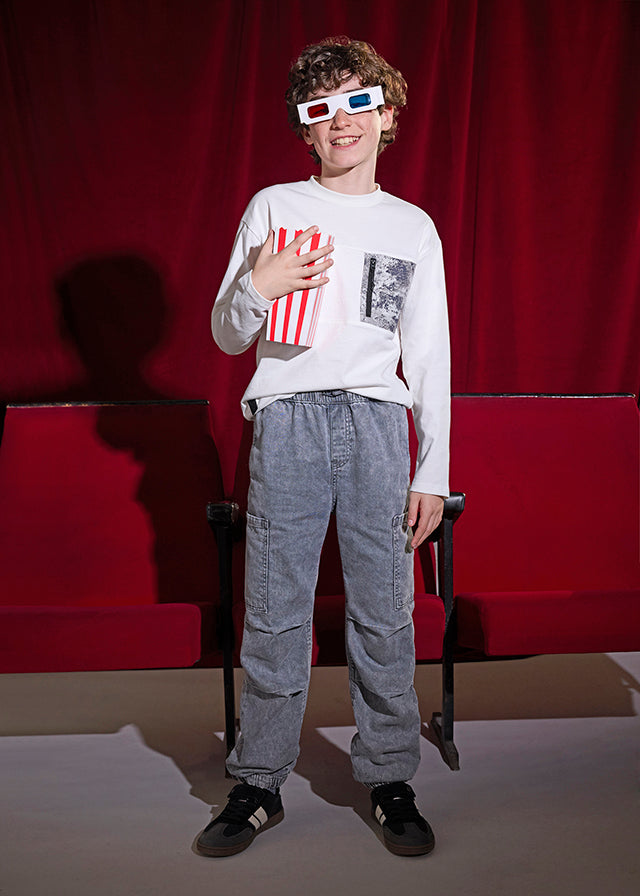 Spodnie denim cargo - Grey acid