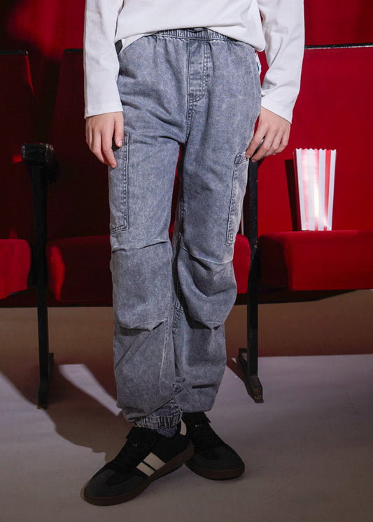 Spodnie denim cargo - Grey acid