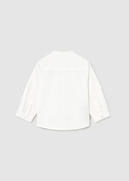 Koszula długi rękaw len stójka - Biały