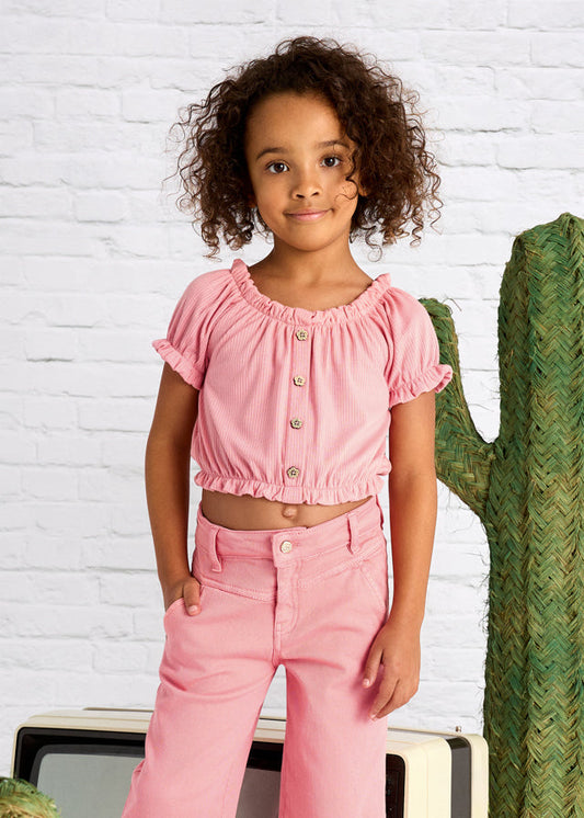 Koszulka krótki rękaw dzin.ściągaczowa - Łososiowy