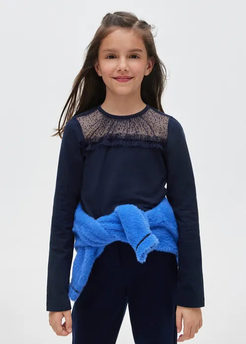 Koszulka Długi Rękaw Łączona Z Tiulem - Marynarski