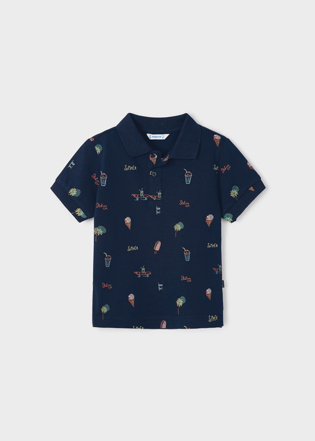 Koszulka polo krótki rękaw nadruk - kolor Granatowy