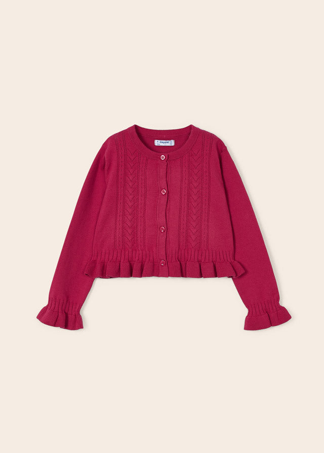 Sweter rozpinany dzianinowy ażurowy - kolor Hibiskus