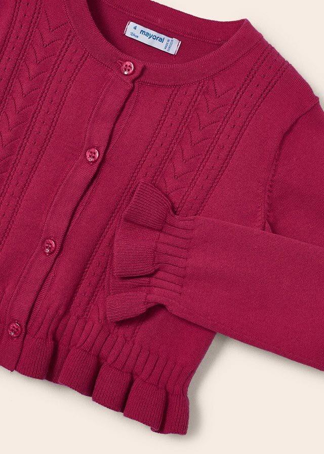 Sweter rozpinany dzianinowy ażurowy - kolor Hibiskus