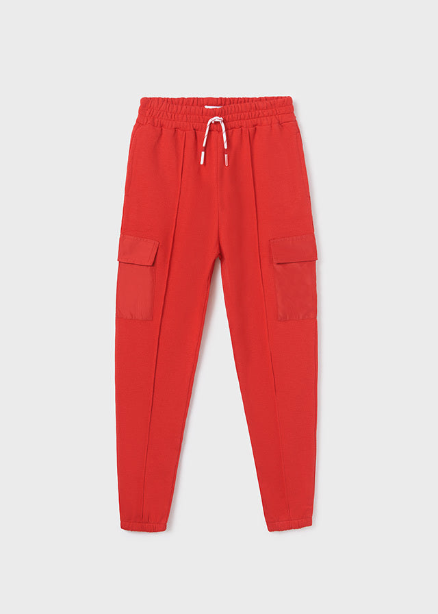 Spodnie cropped dzianina - kolor Czerwony